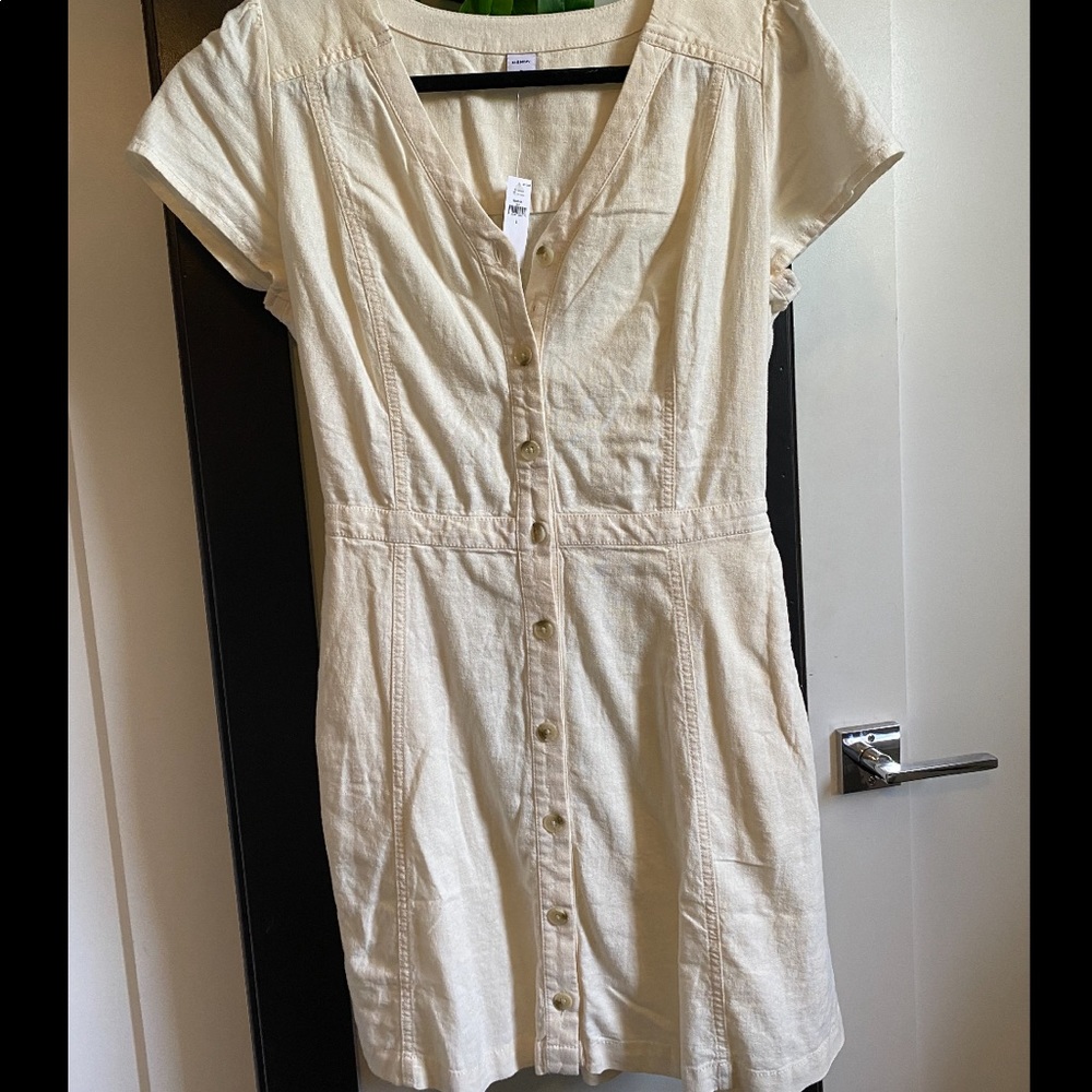 Ivory button up linen dress Old Navy